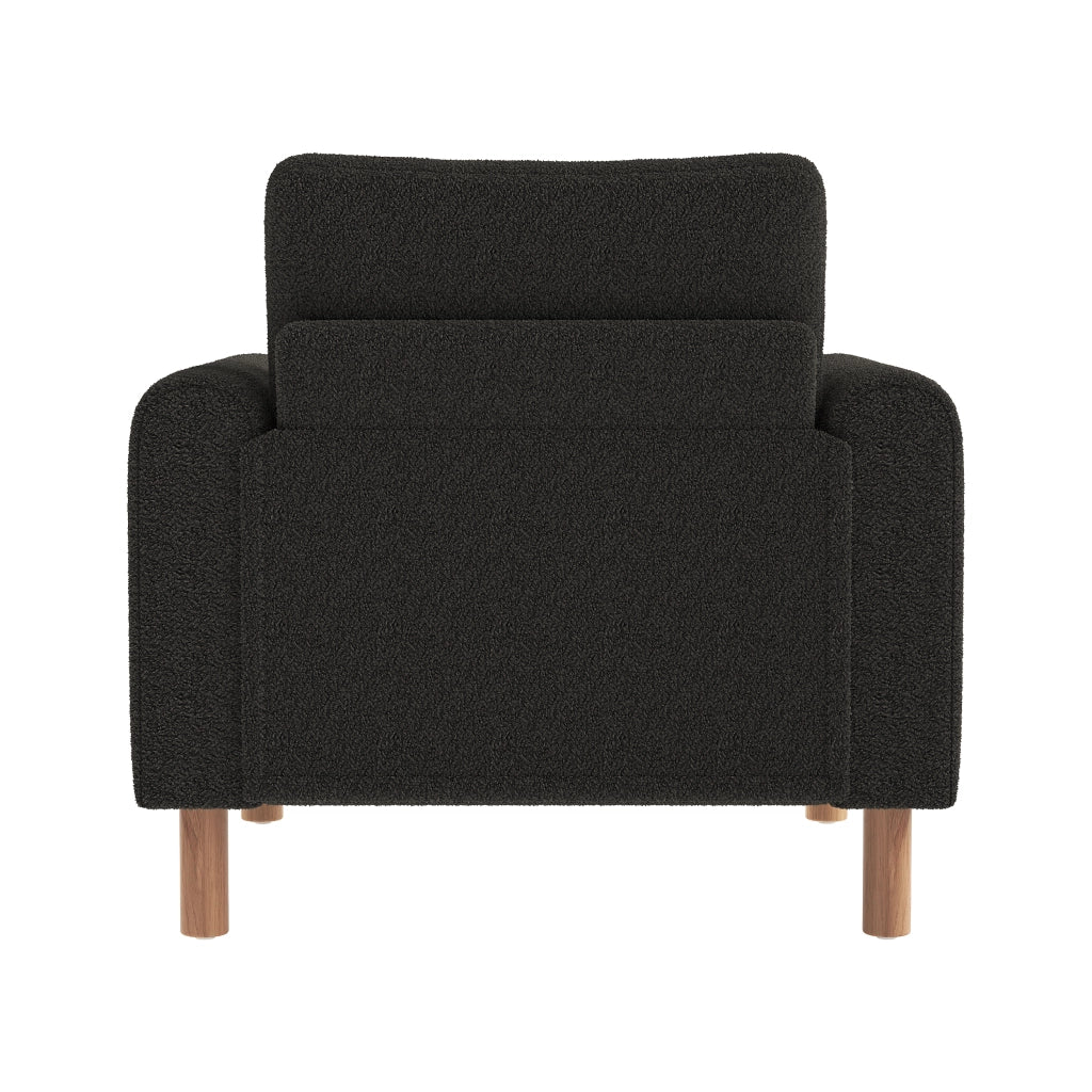 Poltrona lounge monoposto in teddy con cuscino spesso e struttura in legno massello, per soggiorno, grigio scuro