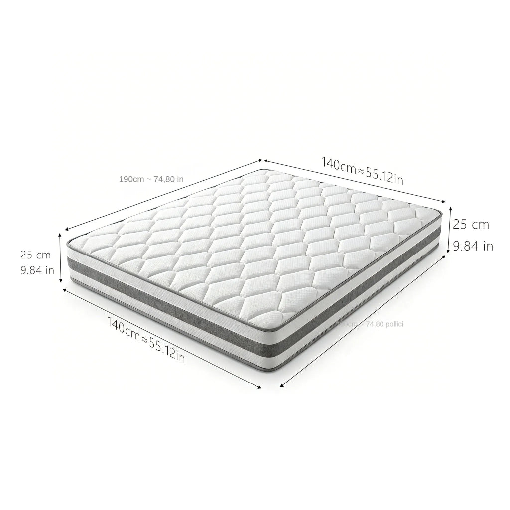 Materasso a Molle Insacchettate 7 Zone con Comfort Foam Rigidità H4 140x190x25 cm; Bianco