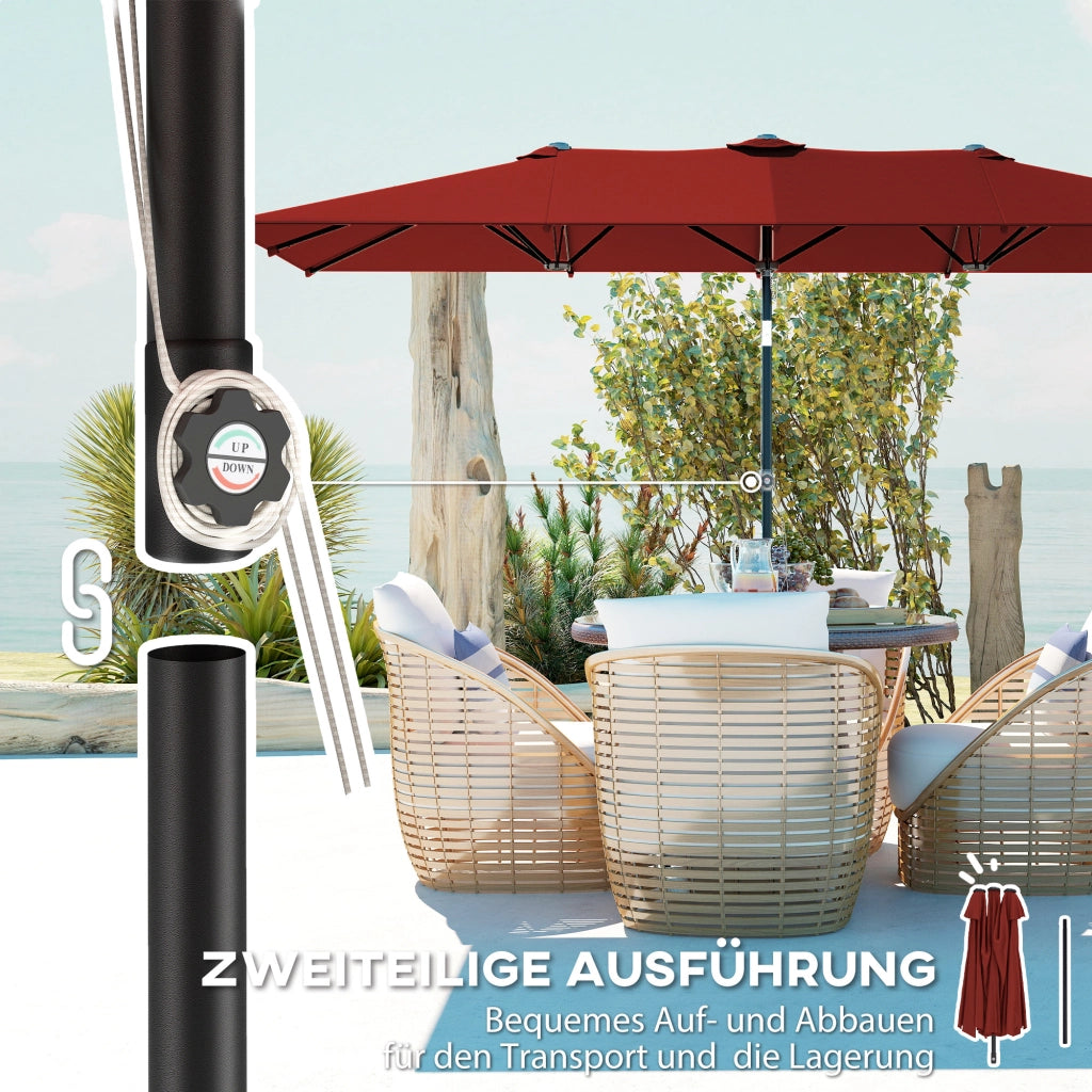 Ombrellone da giardino regolabile in altezza e inclinabile ¨C zephmum ¨C 150x295x170-214 cm rosso vino