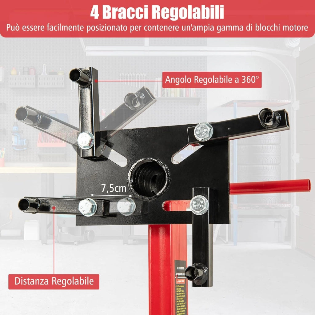 Cavalletto per Motore, Supporto Motore con Testa Rotante a 360°, 4 Bracci Regolabili, Ruote e Maniglia, capacità di carico 340 kg / 680 kg (Modello 680kg)