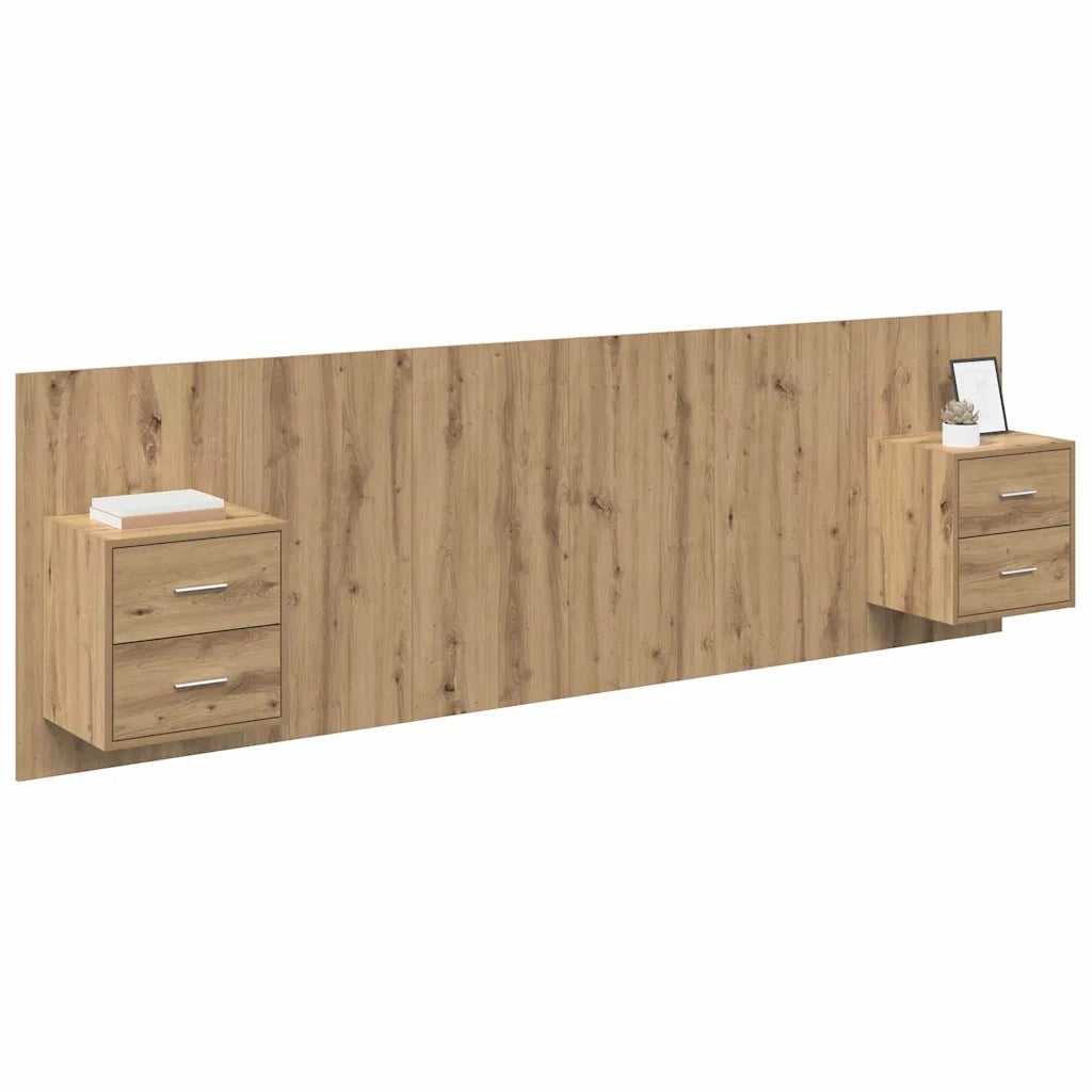 Testata con Comodino 3 pcs Rovere artigianale Legno multistrato 3416032