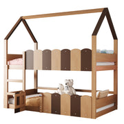 Letto a Castello 90 x 200 cm con Sponde e Porta Frontale; in Legno; Colore Naturale