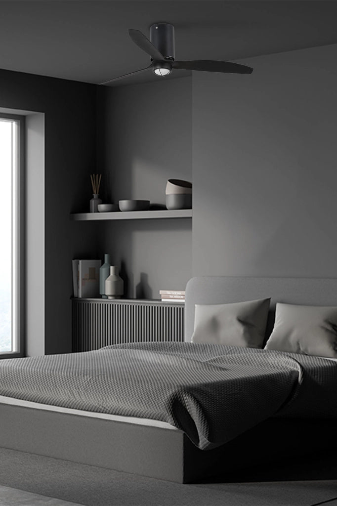 FARO Ventilatore da soffitto con luce LED 3000K Ø1280 mm 6 velocita motore DC funzione inversa telecomando nero opaco acciaio e vetro pale in ABS FARO-32043_10