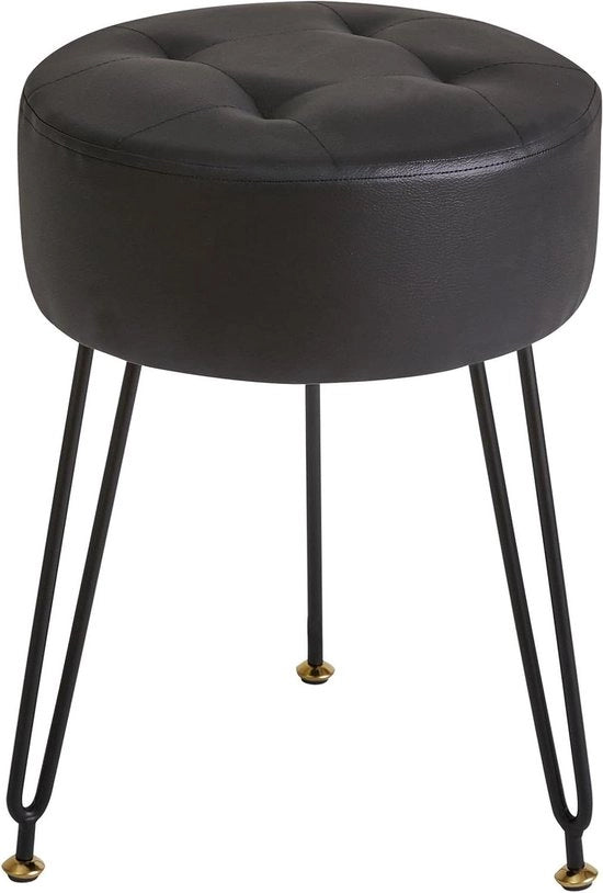 Sedia con piede in gomma, sgabello per trucco, sgabello aggiuntivo, tavolo da toeletta in PU, sgabello, poltrona, sgabello, gambe in acciaio dorato, nero, L/G-31B, con rivestimento in falso pelle.