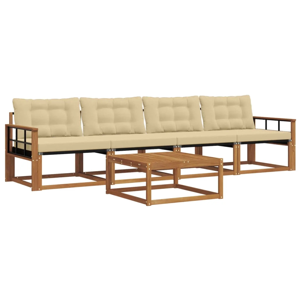 Set di divani da esterno con cuscino 5 pcs Naturale e Beige 3369176