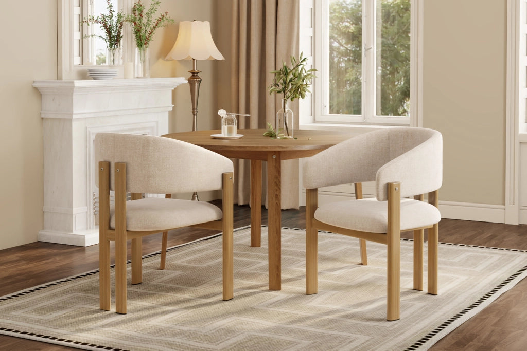 Sedie da pranzo 4 pezzi con braccioli ergonomici design moderno in lino beige effetto legno 61.5 × 52.5 × 83 cm