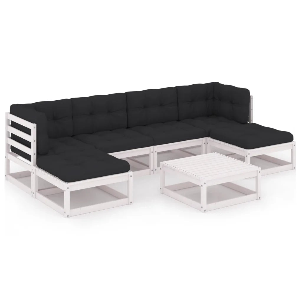 Set Salotto Giardino 7pz con Cuscini Bianco Legno Massello Pino 3077120