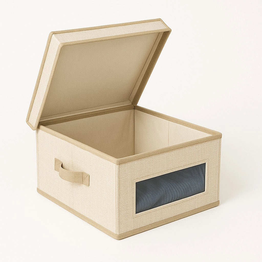 Set 3 Scatole Cambio Stagione TNT Salvaspazio Pieghevoli con Finestra PVC 60x50x30