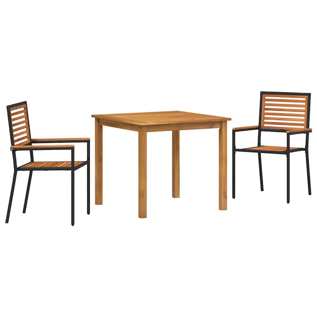 Set da Pranzo per Giardino 3 pcs Nero Legno di Acacia Massello