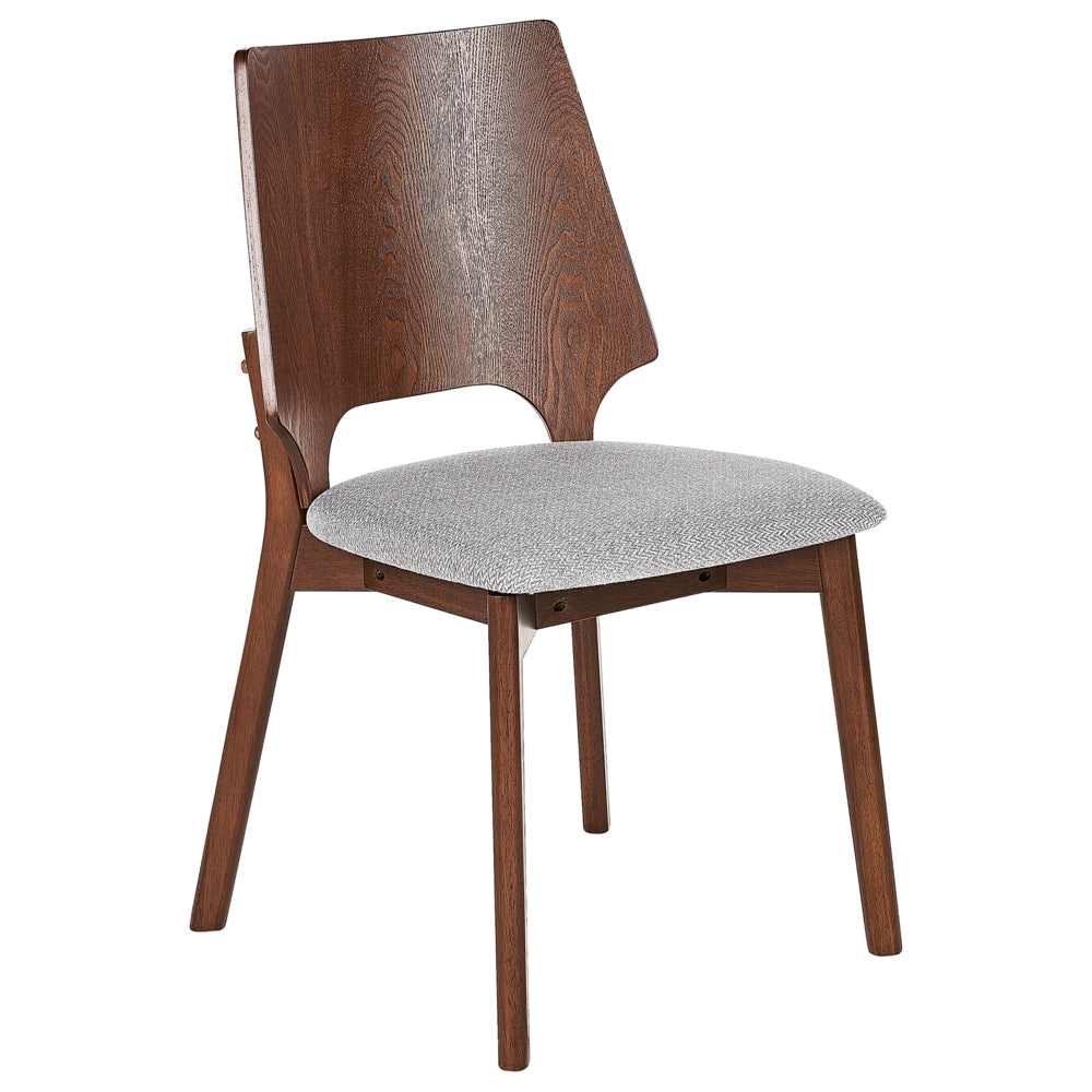 Set di 2 sedie da pranzo in legno scuro e compensato grigio tessuto in poliestere gambe in gomma senza braccioli stile retrò tradizionale