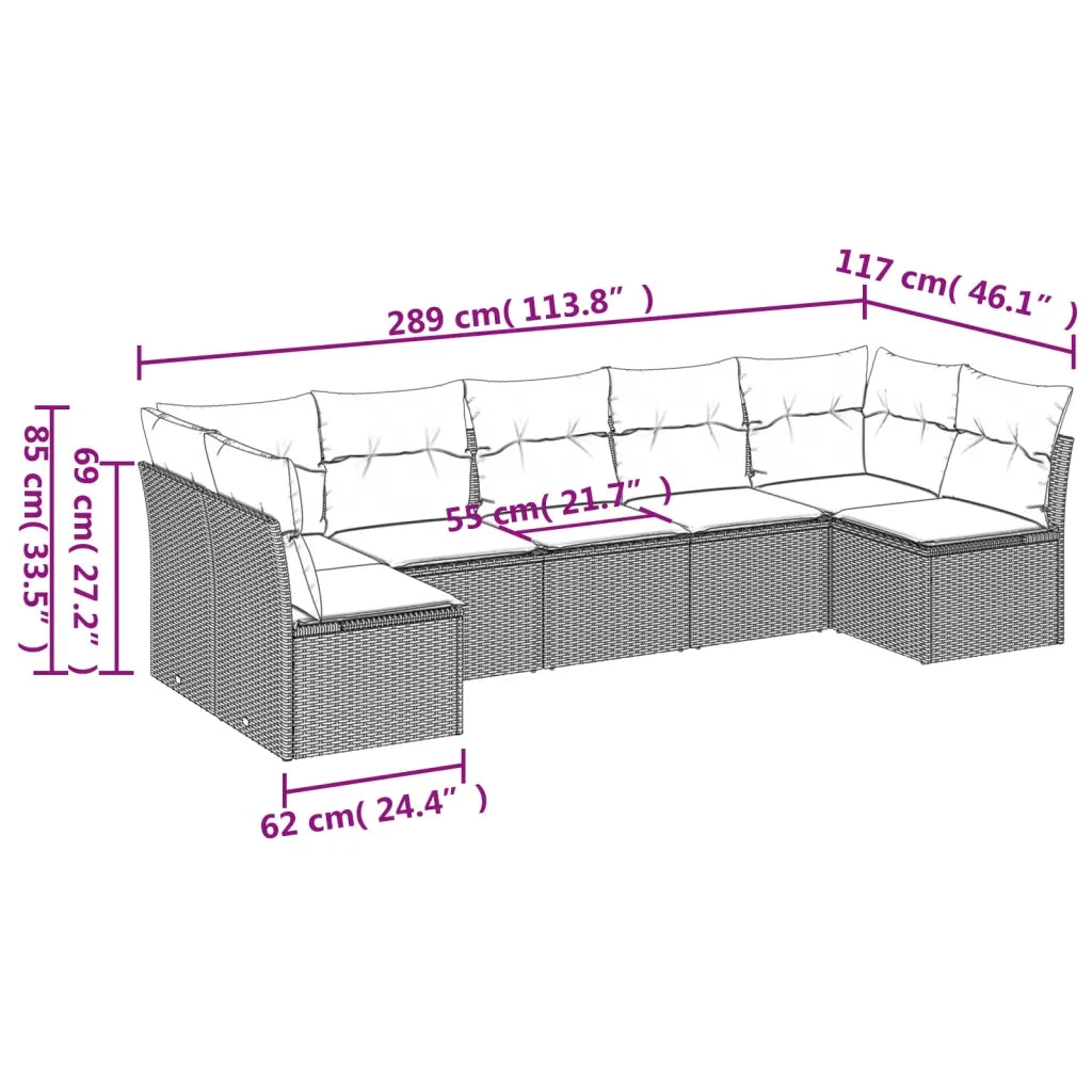 Set Divani da Giardino 7pz con Cuscini Grigio Chiaro Polyrattan 3217432