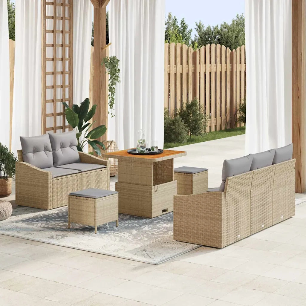 Set Divano da Giardino con cuscino 8 pcs Beige polyrattan 3362597