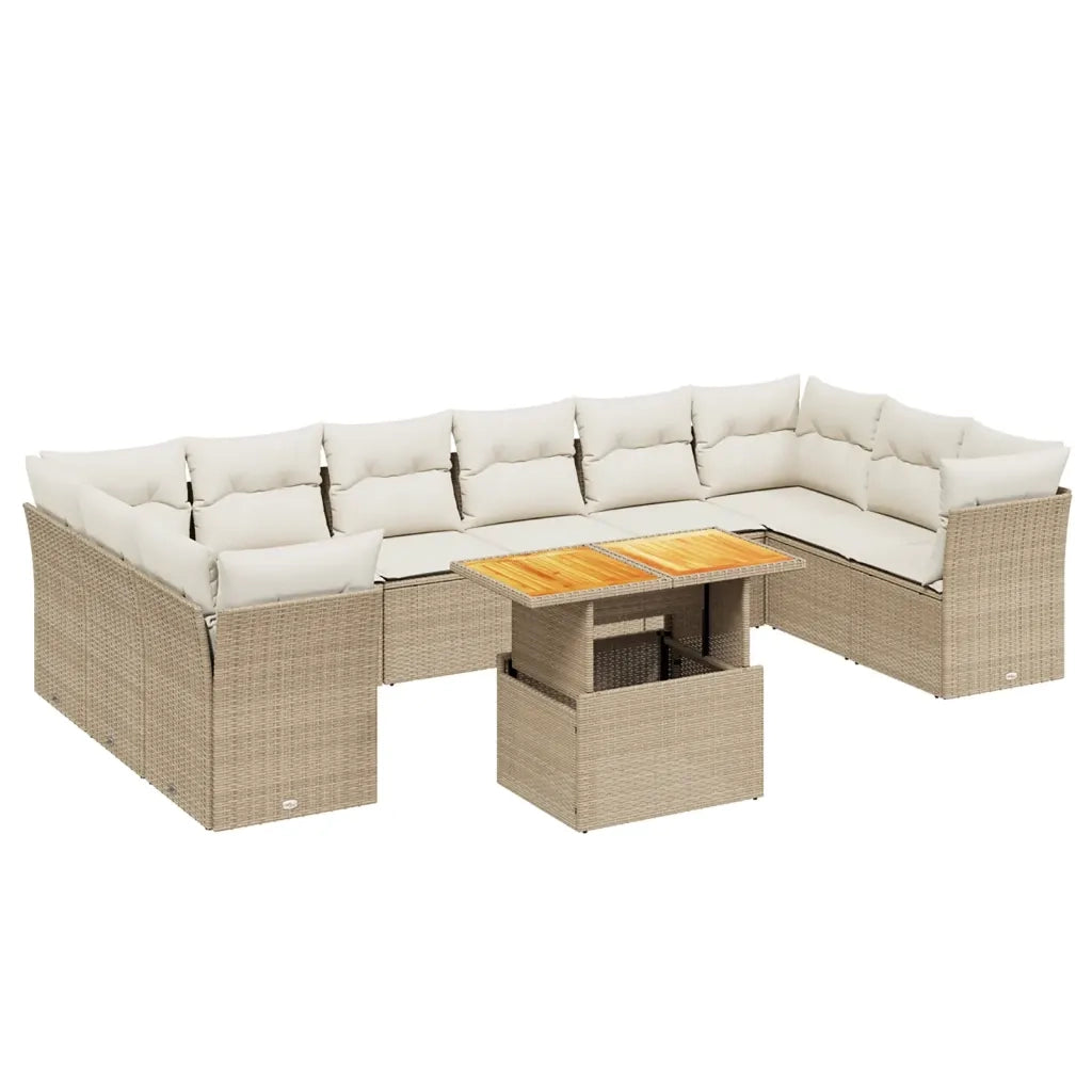 Set Divani da Giardino 11 pz con Cuscini Beige in Polyrattan