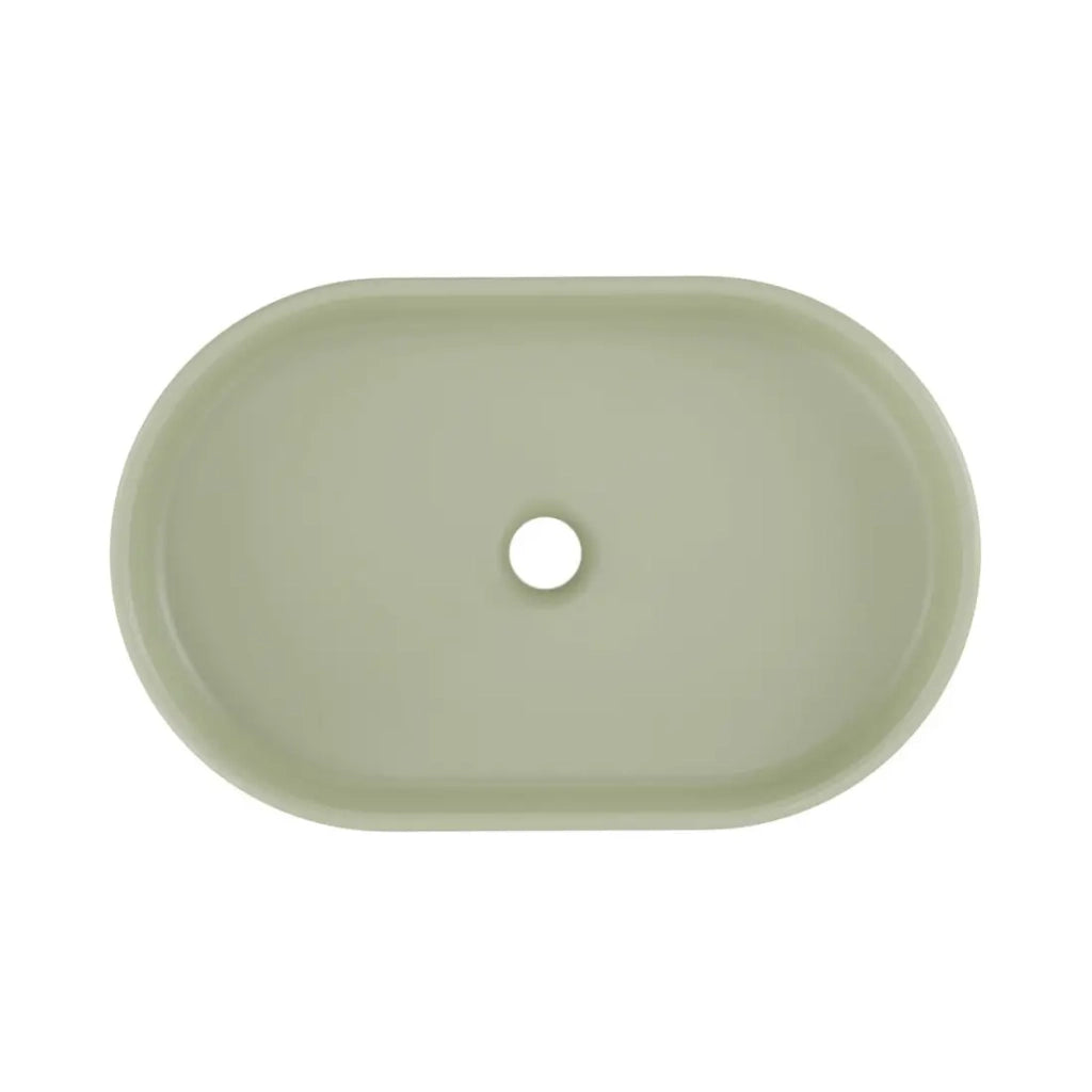 Lavabo ovale da appoggio 55x35 cm in ceramica verde oliva opaco