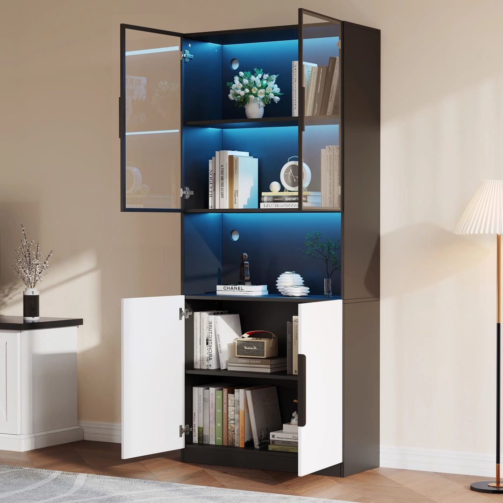 Vetrina moderna con LED - Zephmum- 80x30x200cm, bianco e nero, regolabile