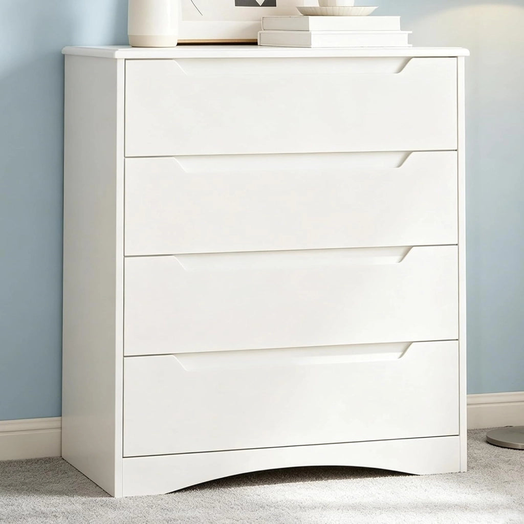 Cassettiera Camera da Letto con 4 cassetti, settimino camera da letto,Moderno e Salvaspazio per la Camera da Letto Soggiorno e Ingresso, 71 x 41 x 82 CM,Bianco (Bianco)