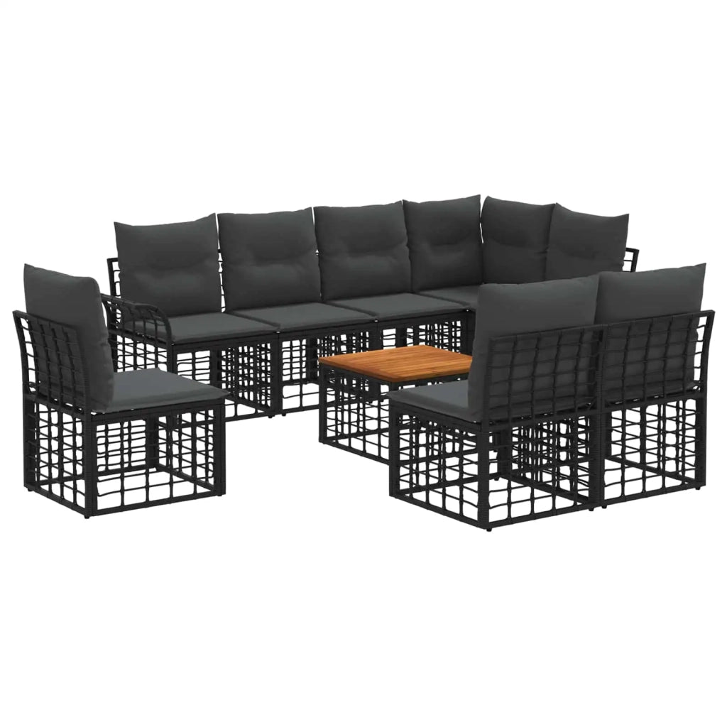 Set di divani da esterno 9 pcs Nero e Grigio scuro Poliestere