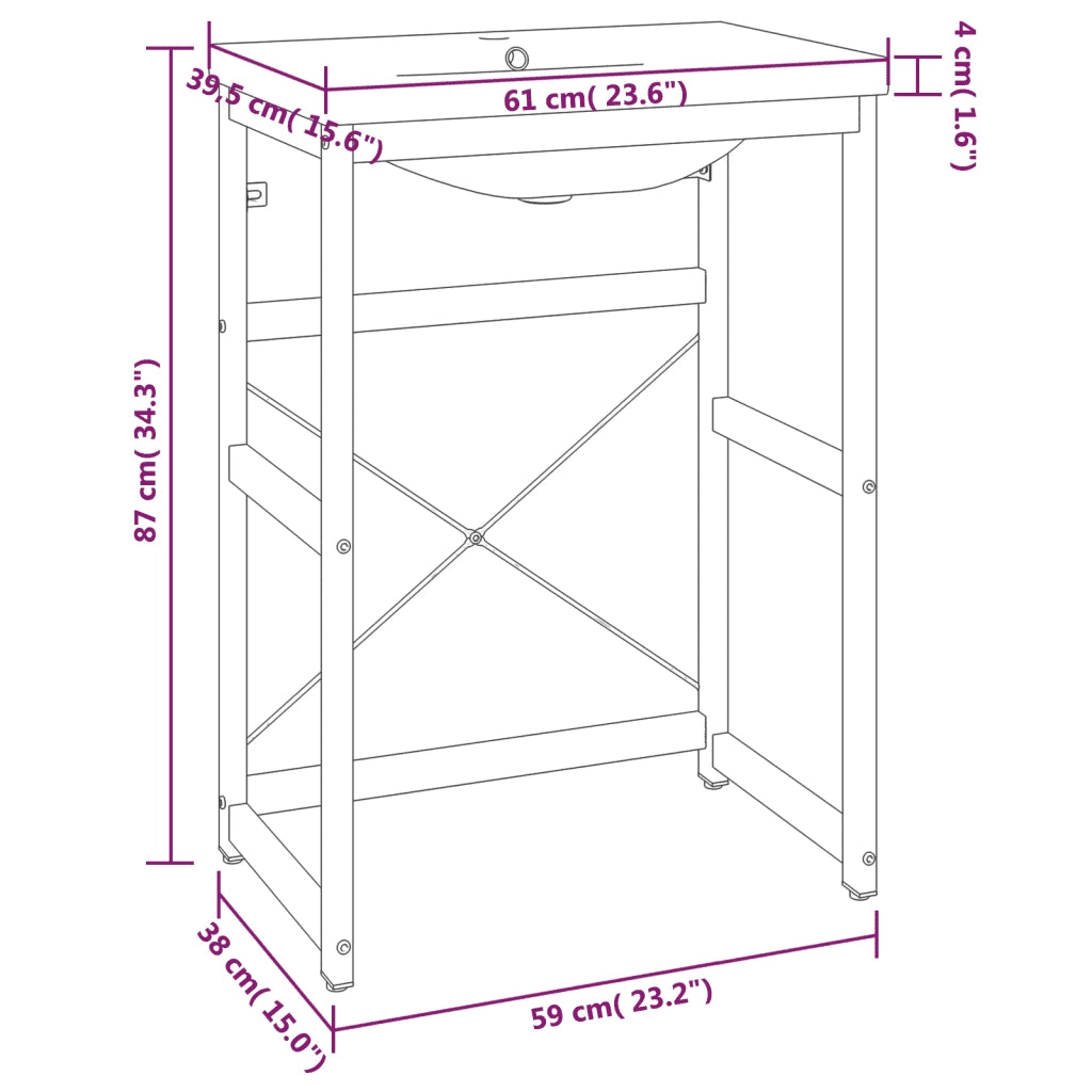 Telaio per Lavabo da Bagno con Lavabo Integrato Nero in Ferro CFW4457363