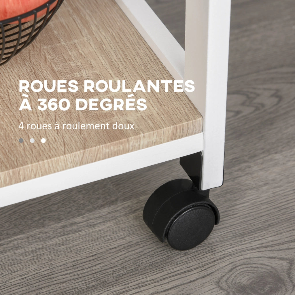 Carrello da cucina con ruote ¨C Xylo ¨C 2 ripiani rimovibili cassetto scaffale MDF rovere chiaro pino bianco