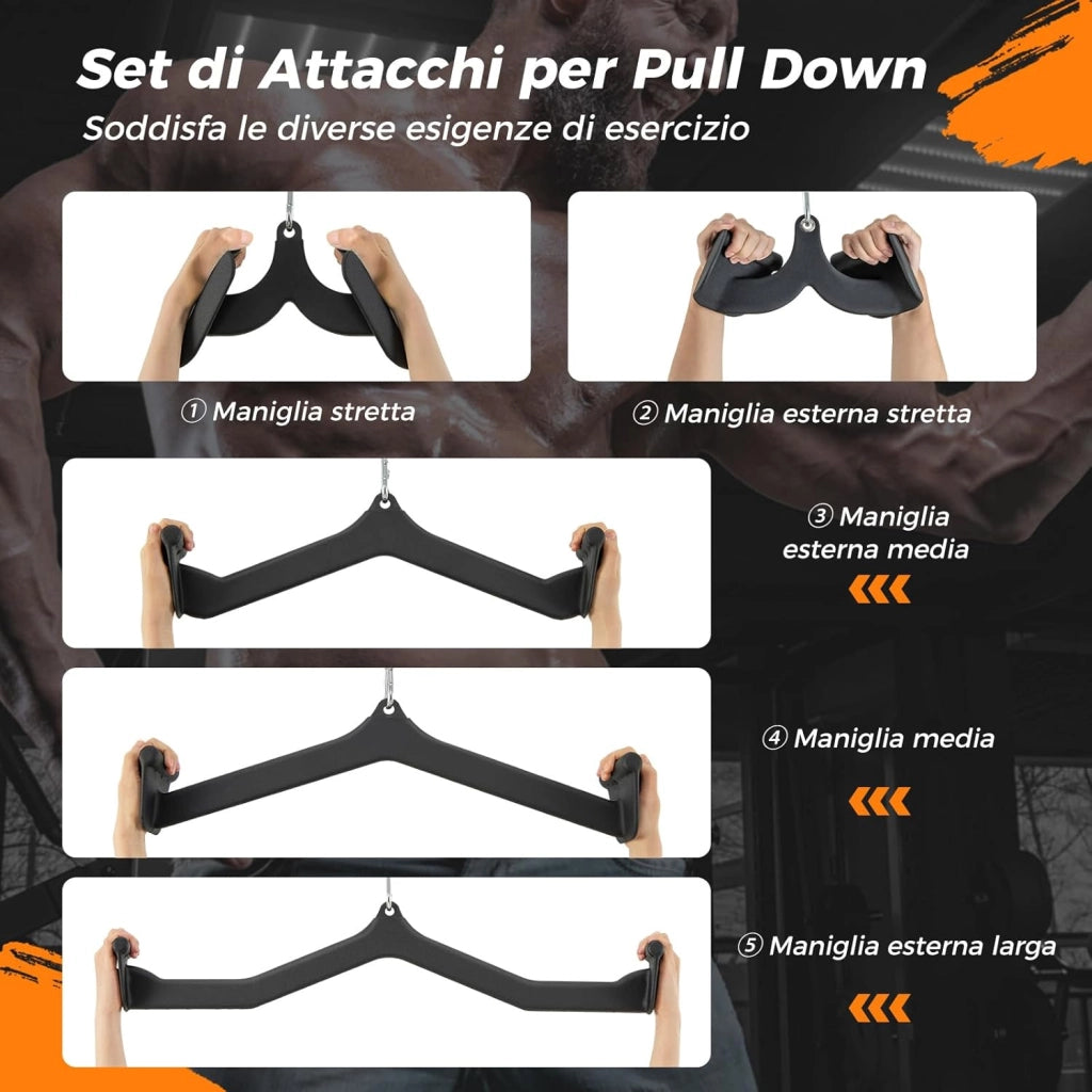 Barra LAT Pulldown, Attacchi T-Bar V-Bar per Cavi per Fitness Palestra Domestica, Impugnature per Maniglie per Allenamento della Forza Schiena Bicipiti Tricipiti