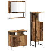 Set di mobili per il Bagno | Armadio da bagno 3 pz Marrone Legno multistrato