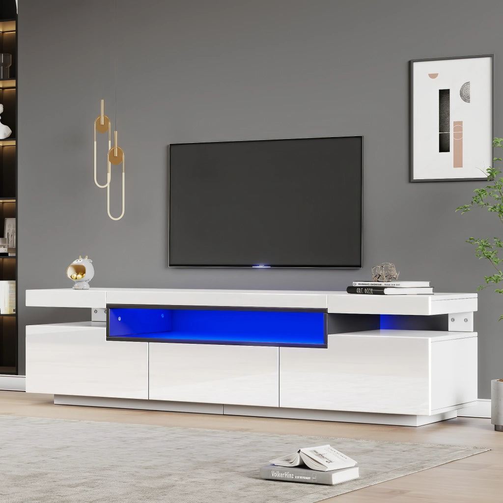 Mobile TV Lucido ¨C MINIMAL ¨C Bianco, LED 16 Colori, 3 Cassetti, 160x39x42 cm