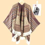 Sciarpa da viaggio da donna in stile vintage con frange, mantello esterno, cappa