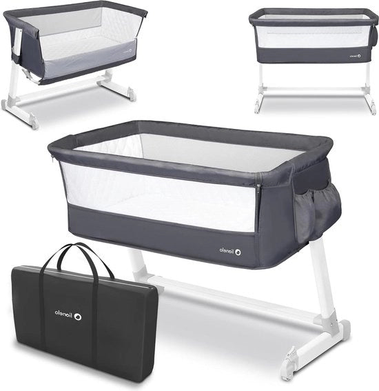Letto per Bambini con Regolazione di Altezza - Rulli Mobili - Organizzatore - Rete Antizanzare - Borsa di Trasporto - Co Sdraiato