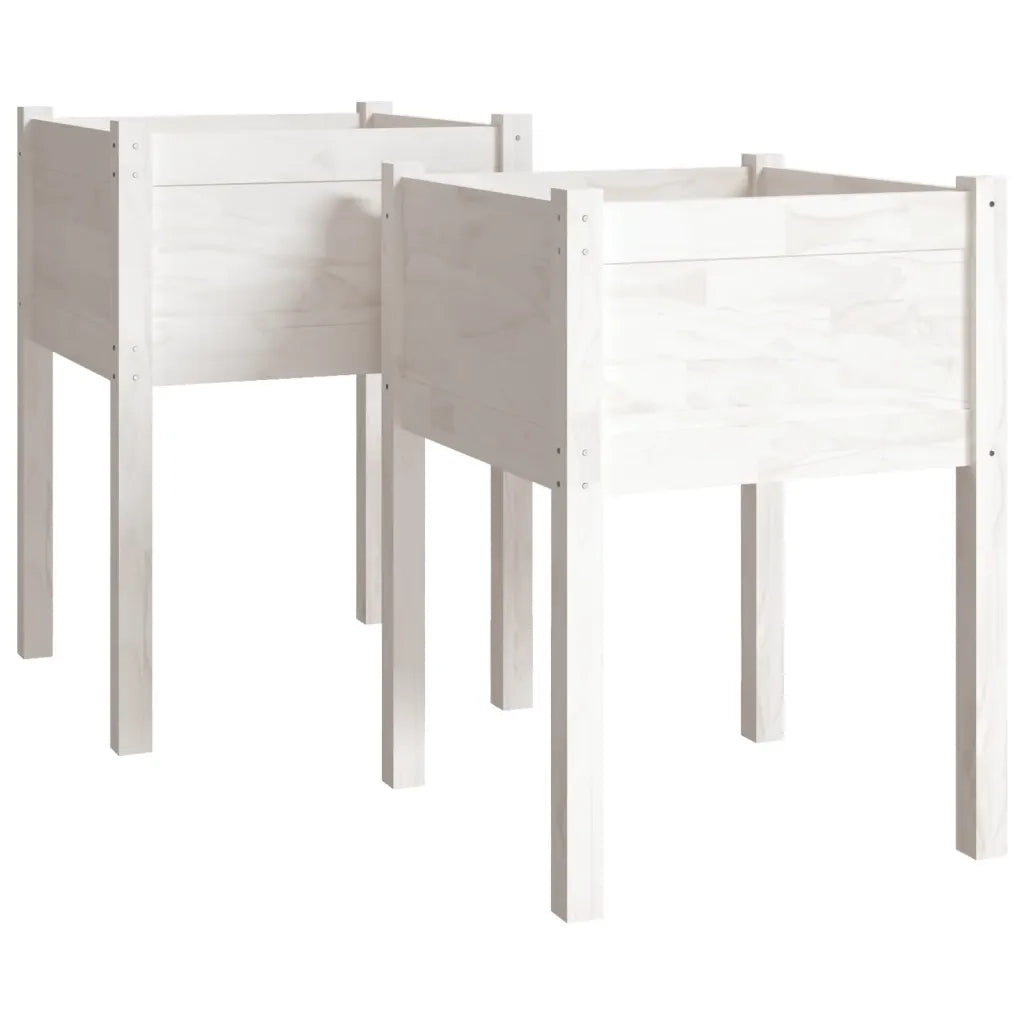 2 pz Fioriere | Cassetta per fiori | Vaso da Giardino Bianche 50x50x70 cm Massello di Pino