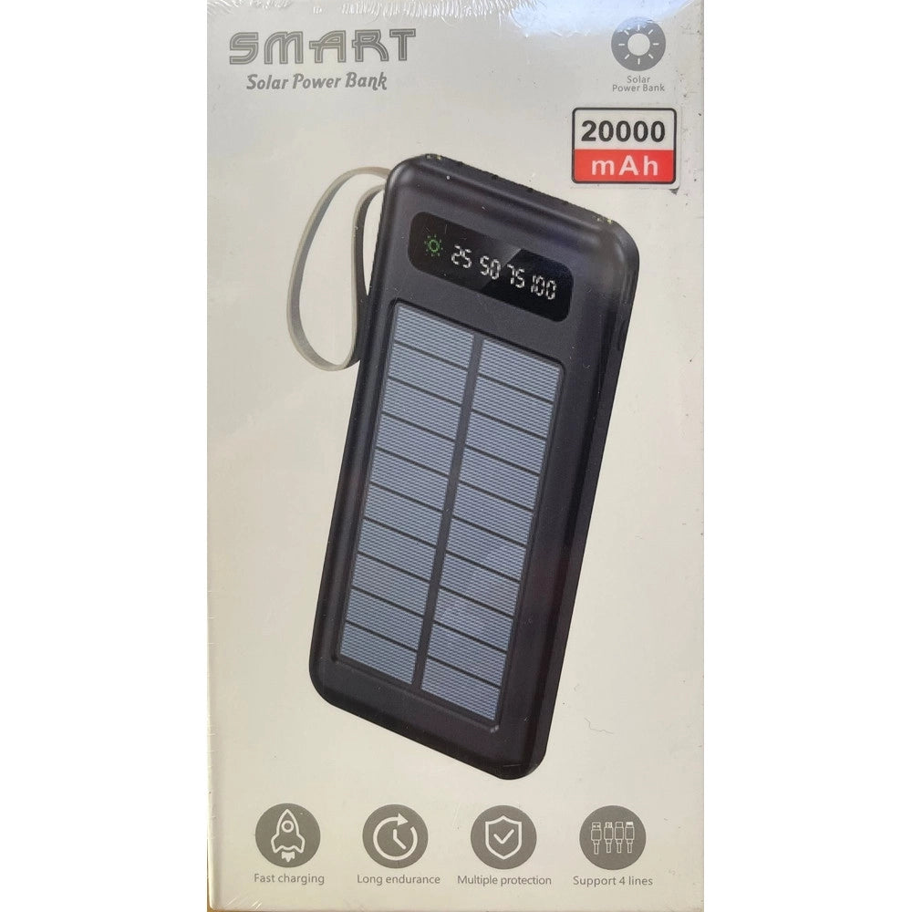 Trade Shop - Caricabatteria Power Bank Solare 20000mah Batteria Esterna Portatile Con Cavi Integrati -
