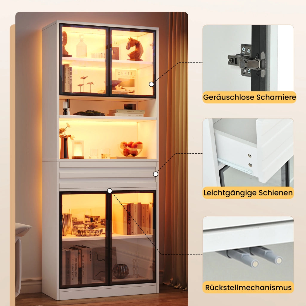 Vetrina con LED e 1 cassetto per soggiorno in MDF bianco 80 × 35 × 200 cm