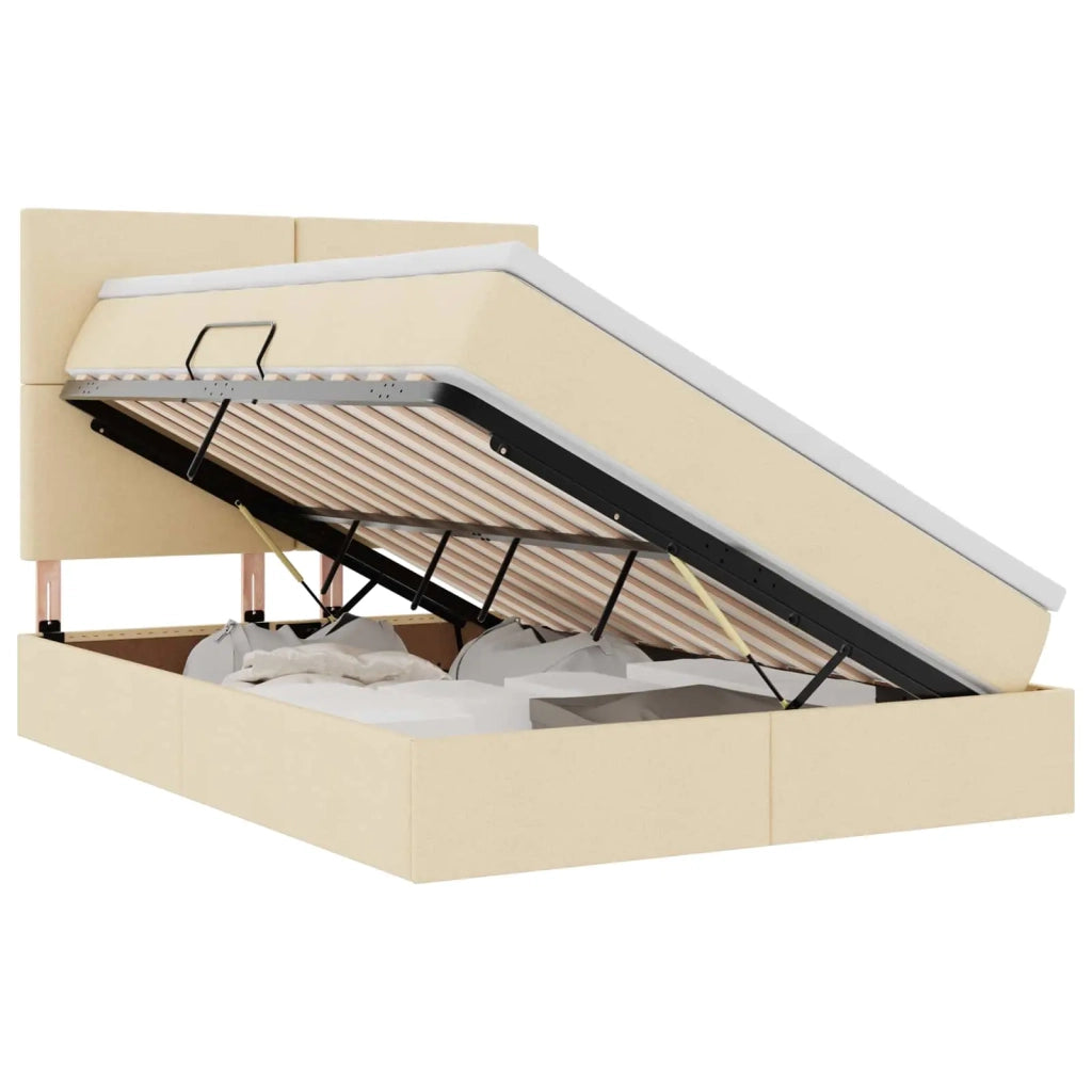 Letto con contenitore e materasso Crema 140 x 190 cm Poliestere 3371719