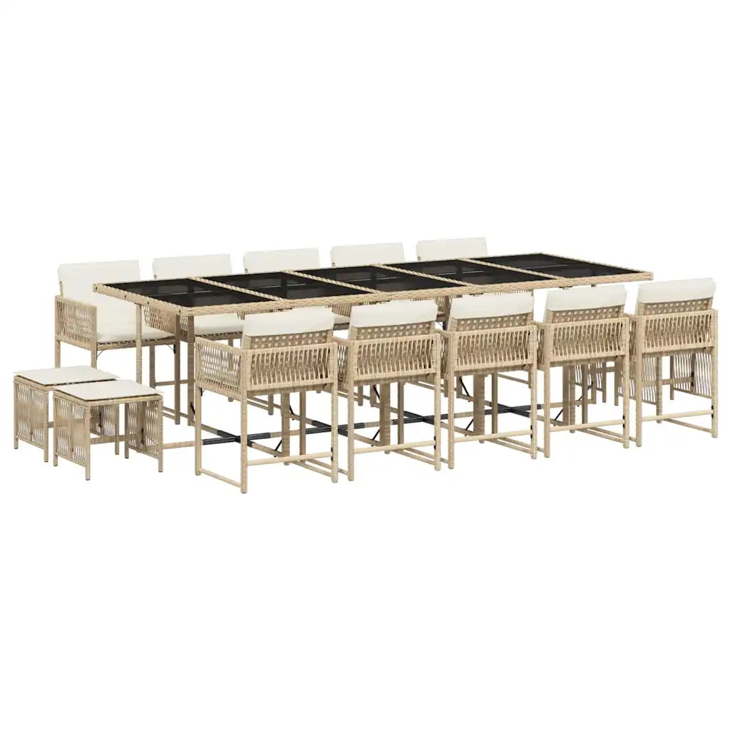 Set da Pranzo da Giardino 15 pz con Cuscini Beige in Polyrattan 3211534