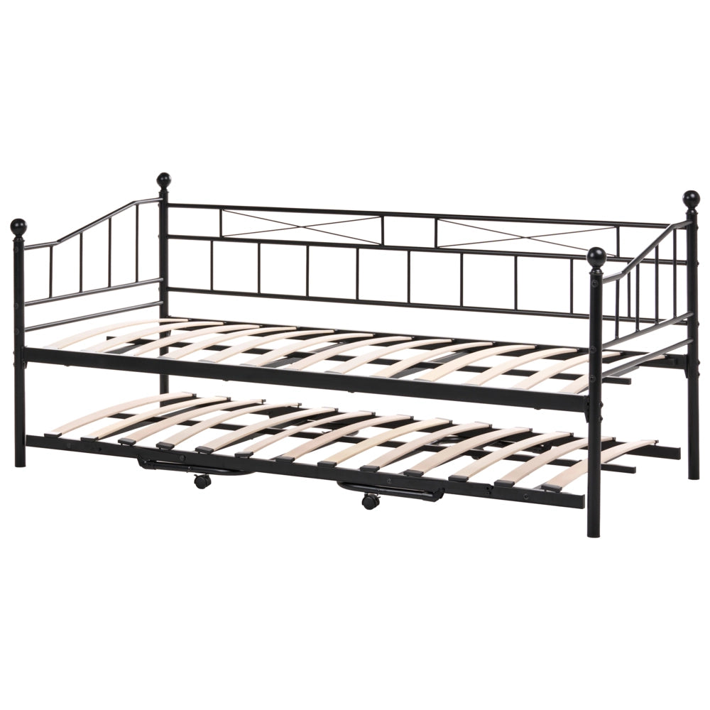 Letto estraibile singolo per bambini in metallo nero stile tradizionale, 90 x 200 cm