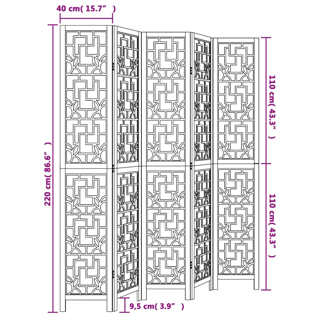Divisorio Ambienti | Divider per stanze | Paravento 5 Pannelli Marrone Legno Massello Paulownia