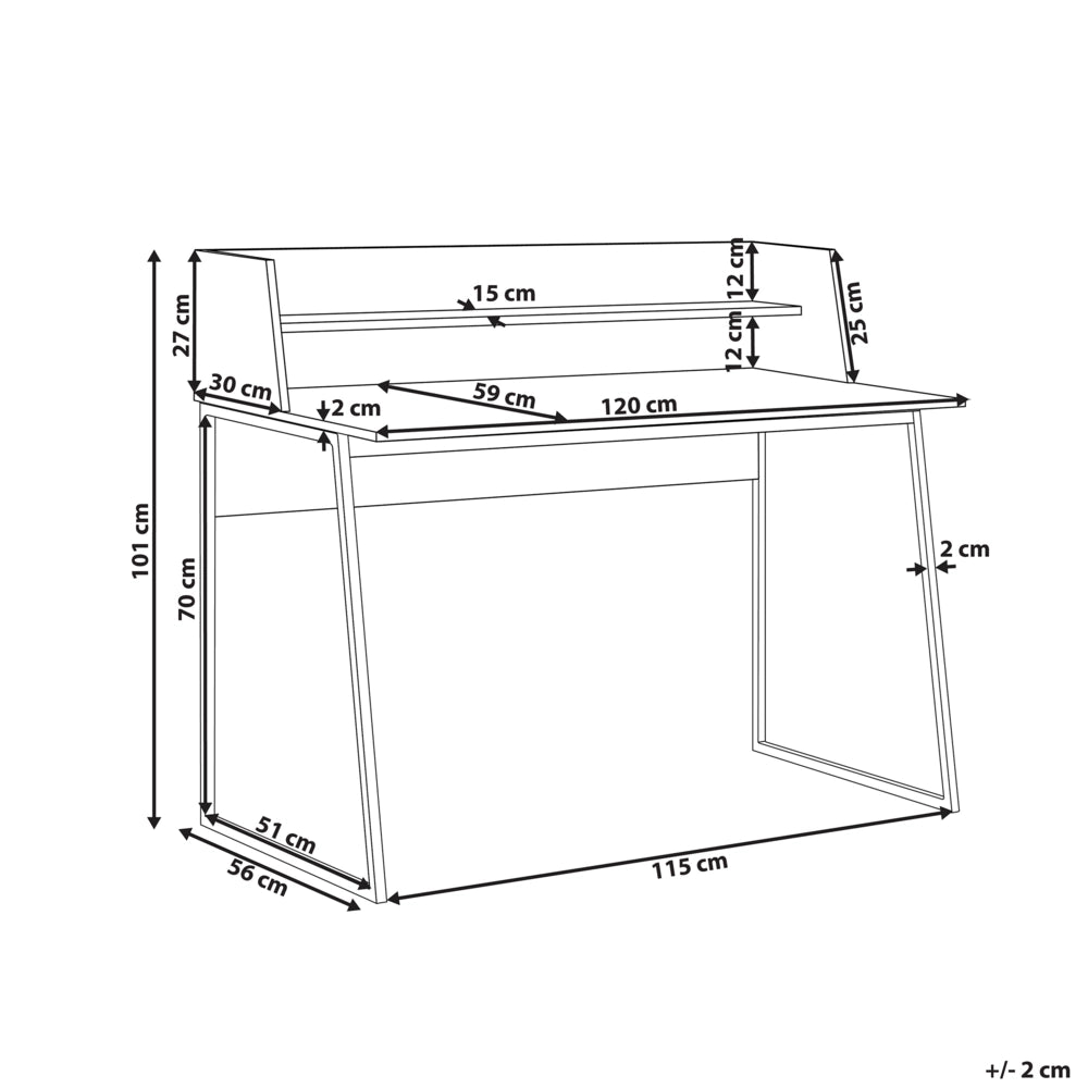 Scrivania da ufficio in legno chiaro con piano in derivati del legno Nero 120 x 59 cm con ripiano in acciaio