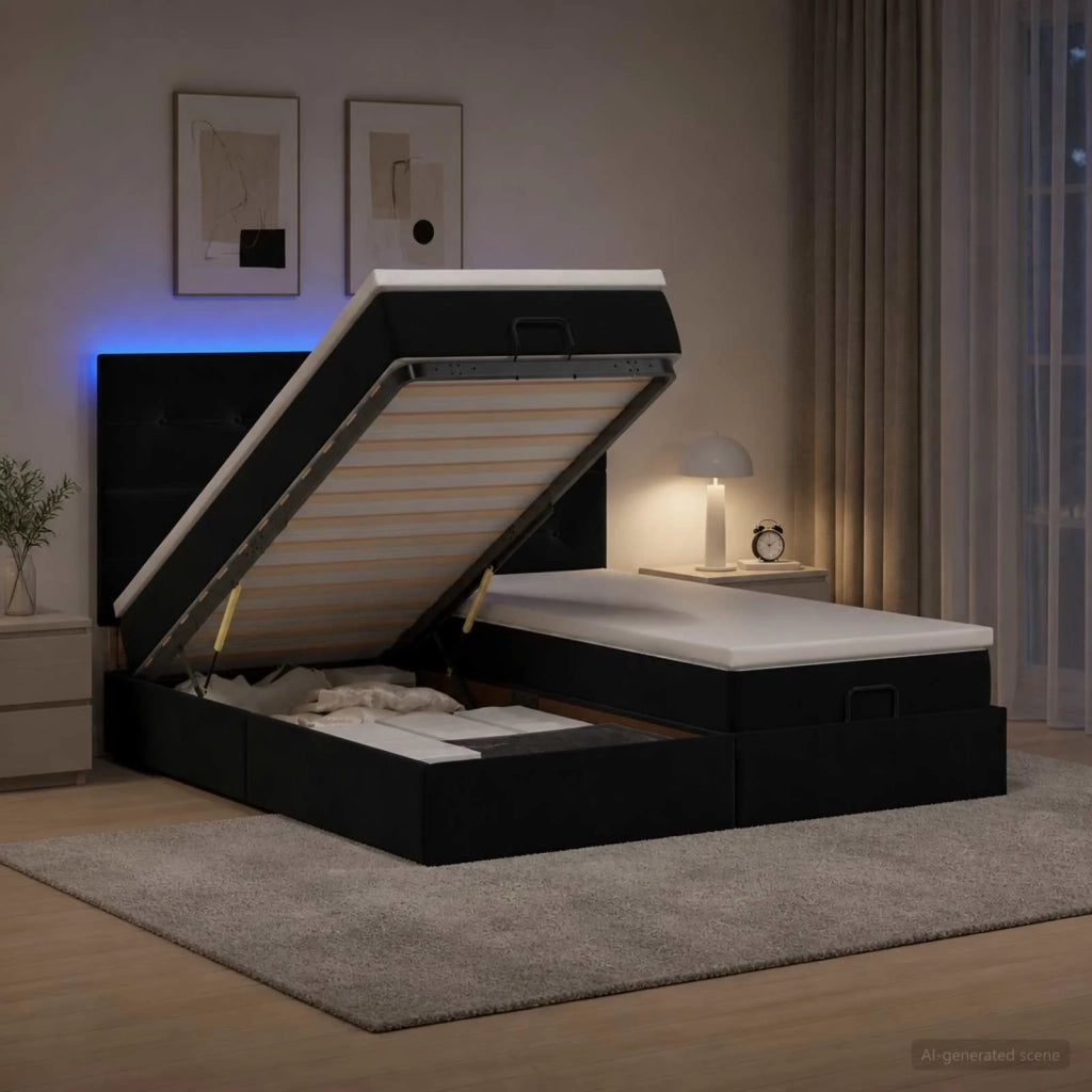 Letto Ottomano con Materasso e LED Nero 200 x 200 cm Velluto 3458504