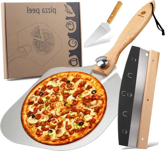 Spiedini per pizza - 3 pezzi (12 x 14 cm) in alluminio professionale con manico ripiegabile