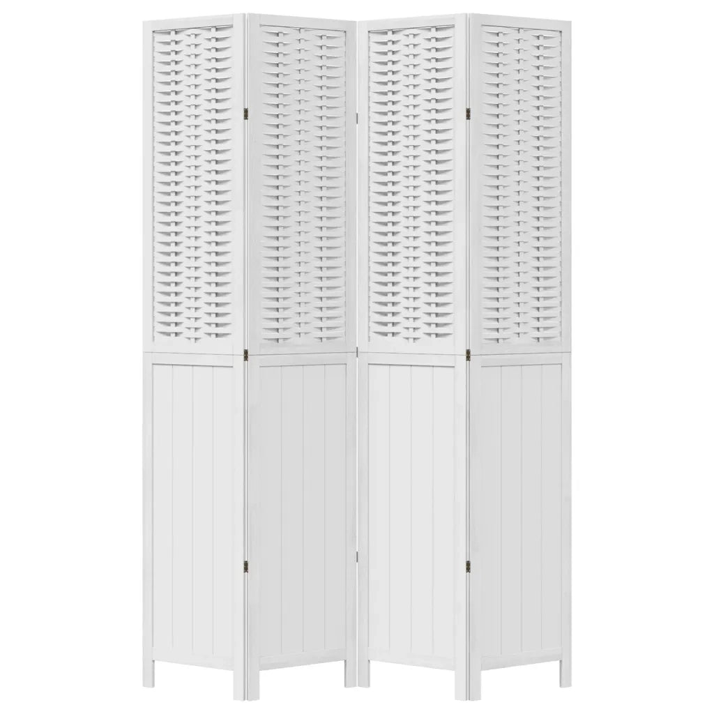 Divisorio Ambienti 4Pannelli Bianco Legno Massello di Paulownia 358724