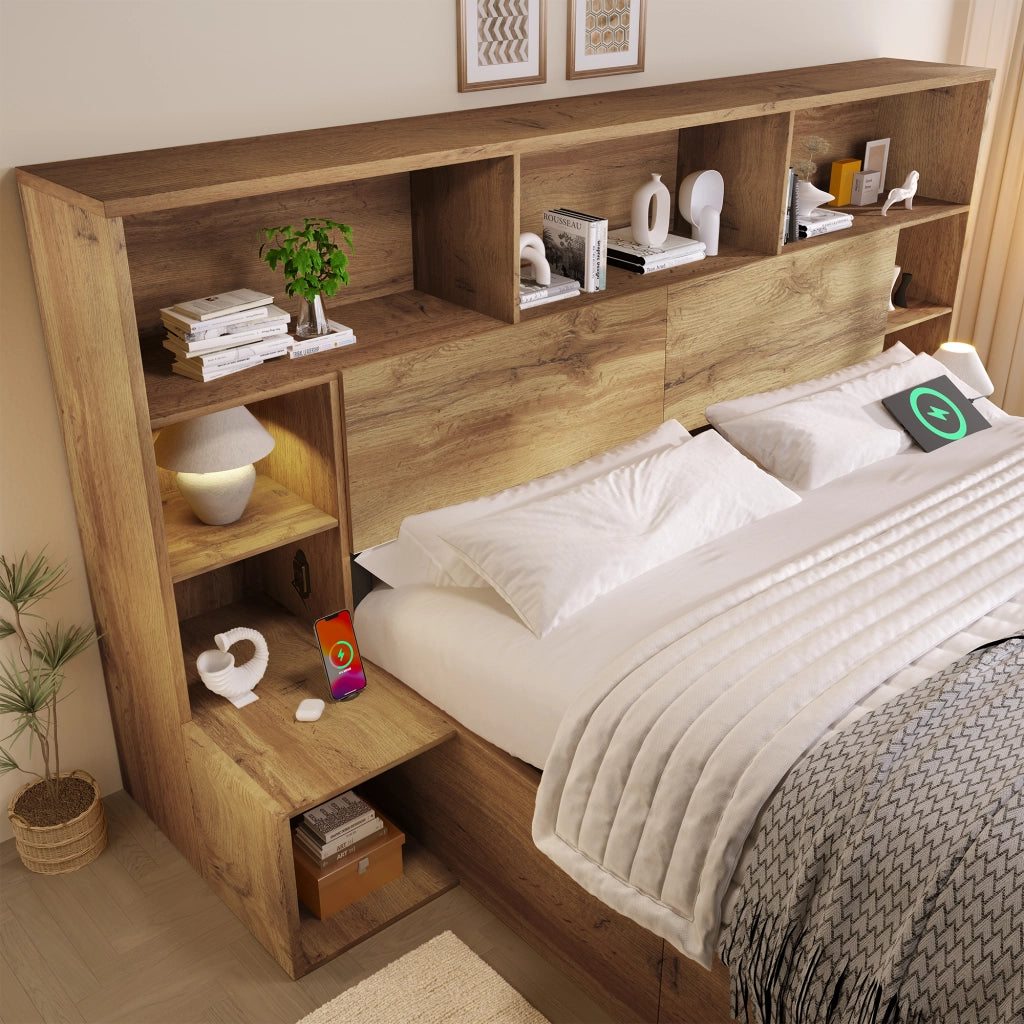 DESMIU Letto contenitore letto matrimoniale con LED regolabile, USB e Type-C, 180 × 200 cm, senza materasso