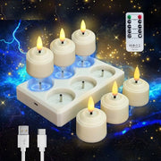 Televenditore LED oplaubbare con stazione di ricarica, telecomando e timer. Candelabra elettronica ricaricabile, luce calda bianca, con cavo USB, 4 x 5,8 cm (diametro x altezza).