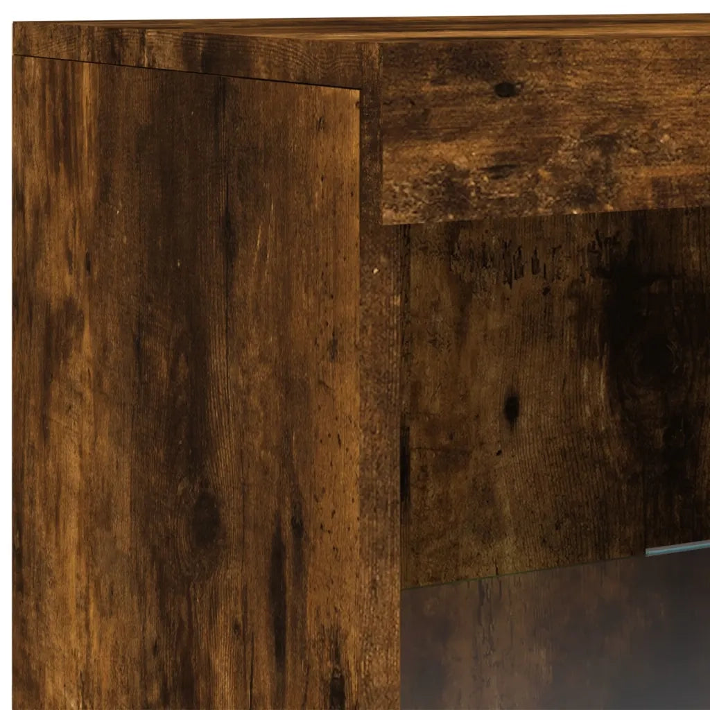 Credenza con Luci LED-Buffet-Armadio da cucina Rovere Fumo 41x37x100 cm 356234