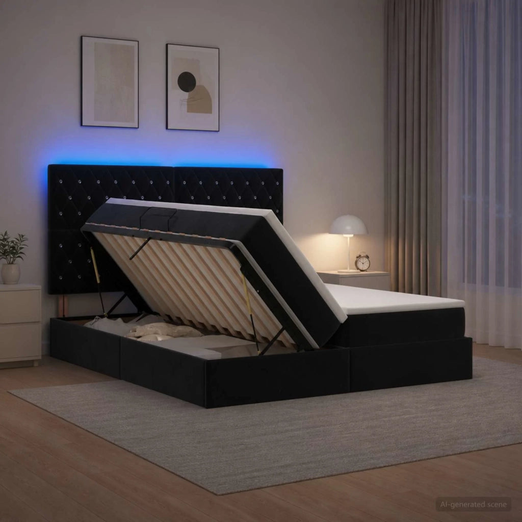 Letto con contenitore LED e materasso Nero 200 x 200 cm Velluto 3460262