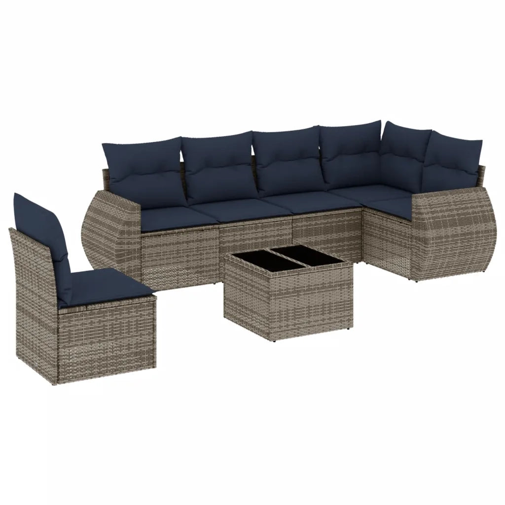 Set Divani da Giardino 7 pz con Cuscini Grigio in Polyrattan 3221440