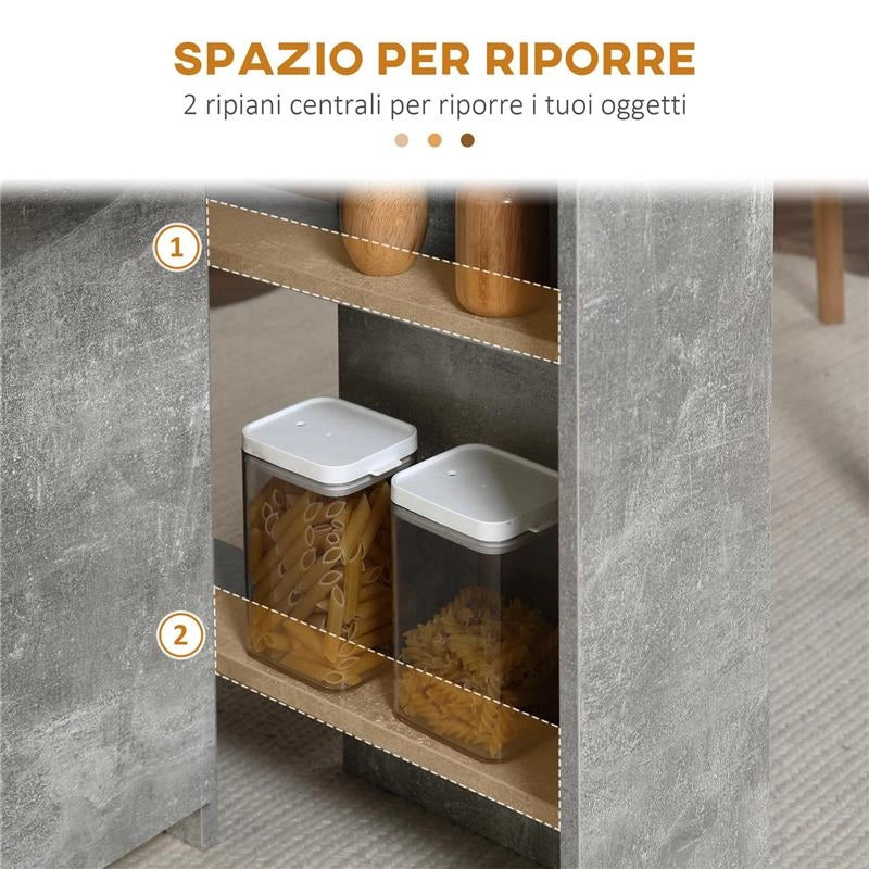 TAVOLO PIEGHEVOLE IN LEGNO PER 4-6 PERSONE CON RUOTE, 75X140X74CM, GRIGIO