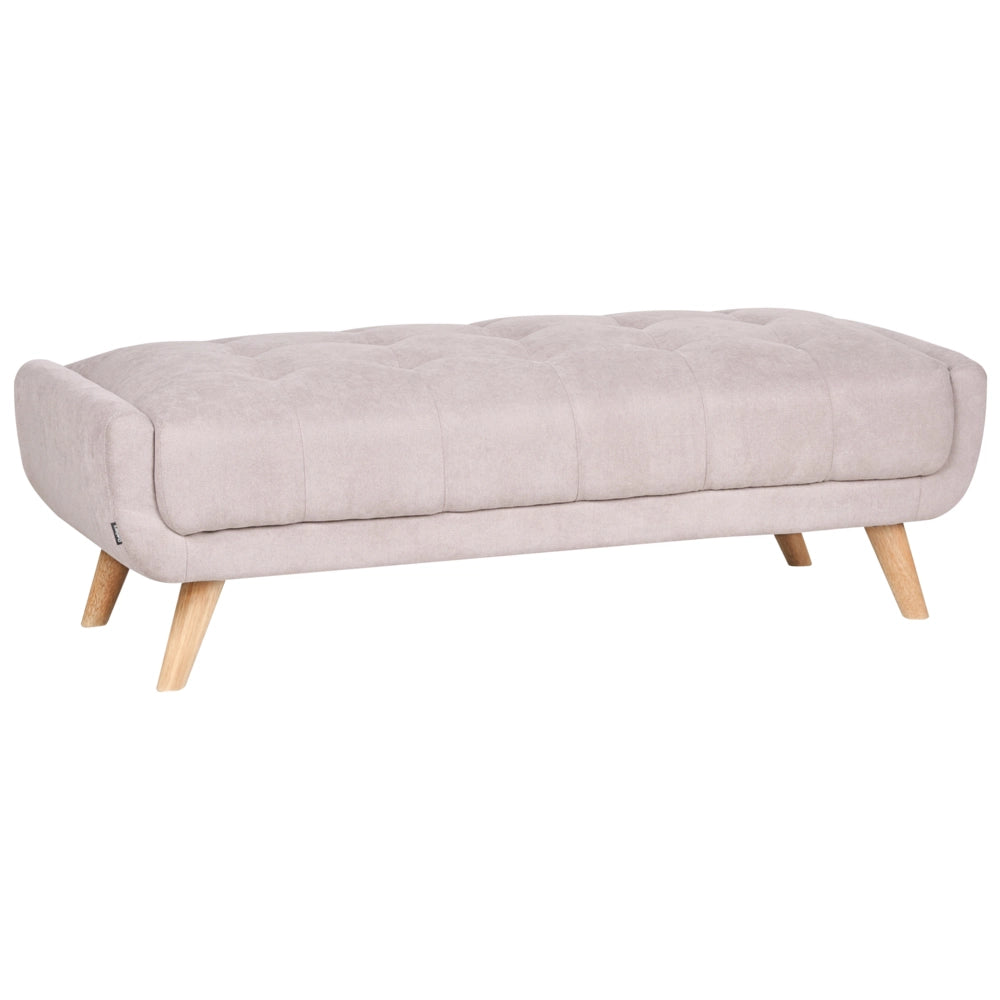 Divano a due posti in tessuto con poggiapiedi cuscini decorativi e gambe in legno trapuntatura decorativa stile retrò tortora