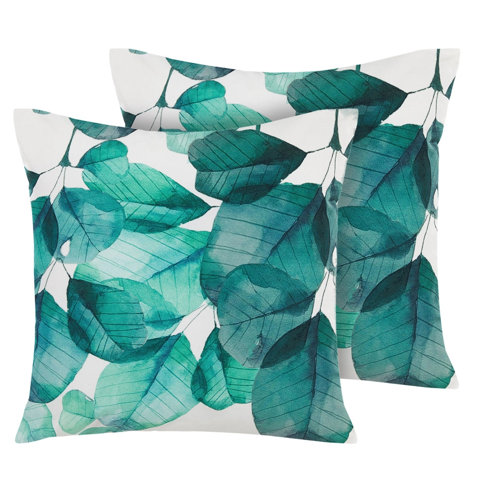Set di 2 cuscini da esterno poliestere verde acqua blu e bianco quadrato 45 cm motivo foglia Multicolore