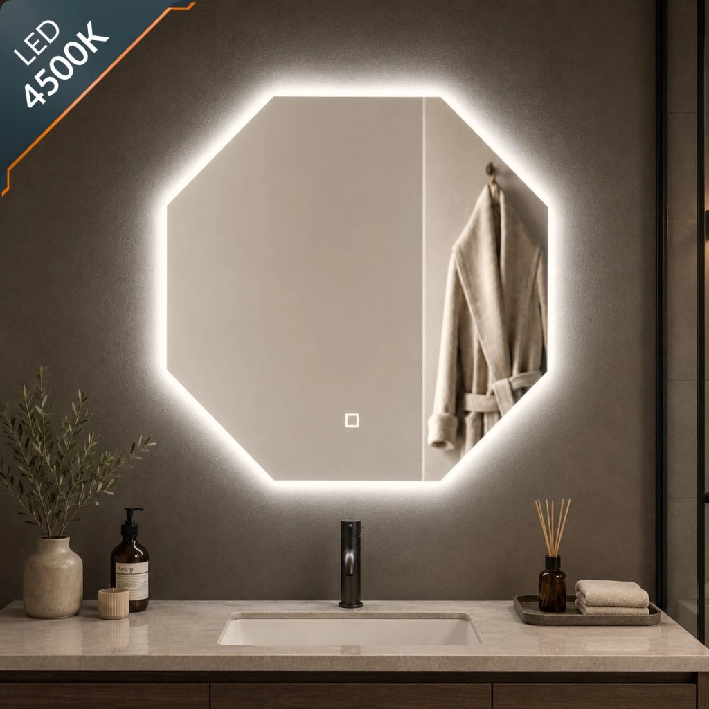 Specchio ottagonale per bagni e zone giorno retroilluminato con interruttore touch led *** misure 60x60 cm, tonalità...