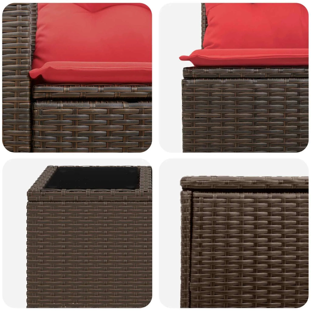 Set di divani 6 pz Marrone e Rosso Rattan sintetico e Acciaio 3447403