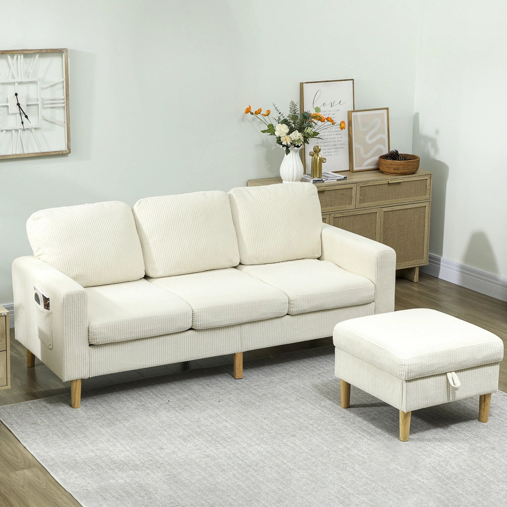 Divano 3 posti con poggiapiedi ¨C zephmum ¨C velluto beige 192x138x85
